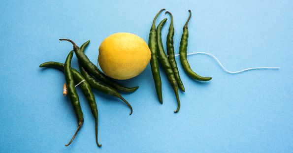Hanging Lemons & Chillies Tied Together